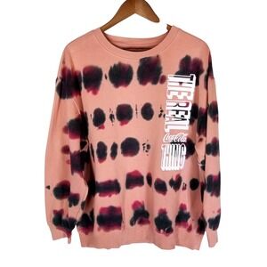 Coca Cola Tie Dye Crewneck Sweatshirt "The Real Thing" Graphic Pink Black 2XL